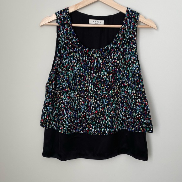 Sandro Paris Multi-Colour Abstract Print Layered Sleeveless Blouse - Picture 7 of 12